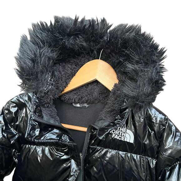 The North Face 600 Down Fill Puffer Black Detachable Hood Jacket Girls Large - Picture 2 of 9